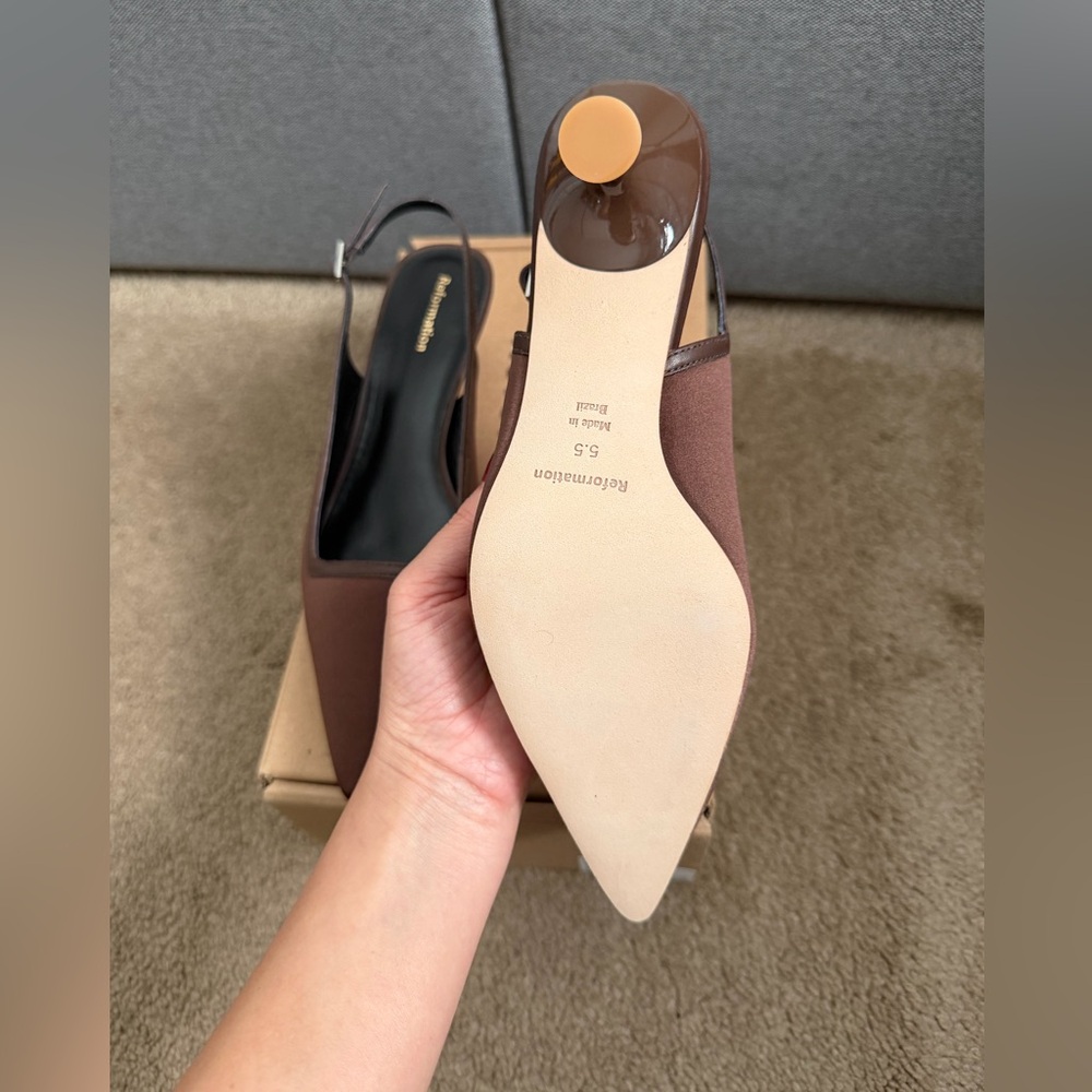 Reformation Walker Slingback Heels in Espresso Satin - Picture 9 of 12